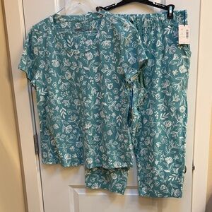 Floral Print Pajama Set - Teal and White - Mixed Sizes Small and Medium